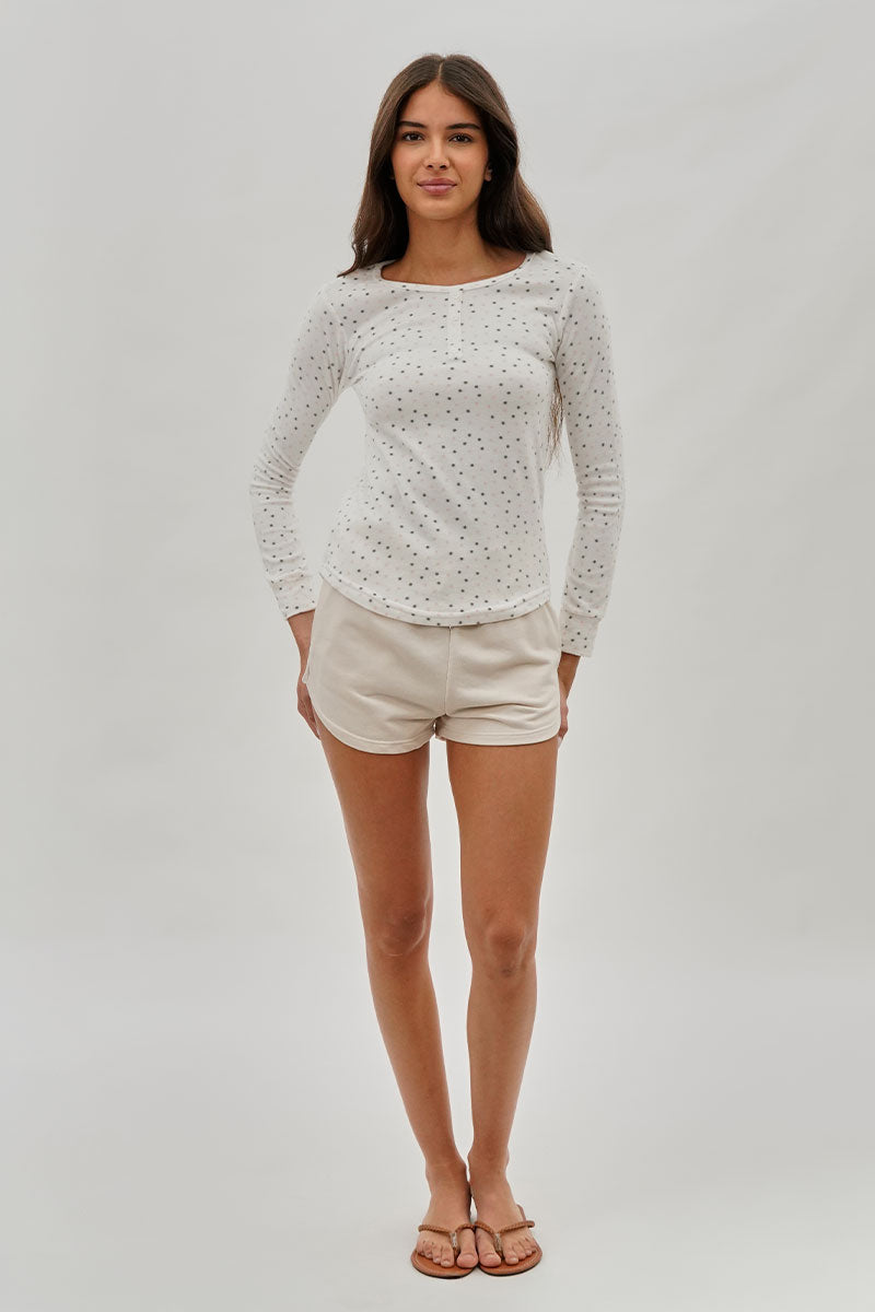 Canada Weather Gear Polka Dot Print Henley Pajama Top - White - Womens Pajamas - Fairweather