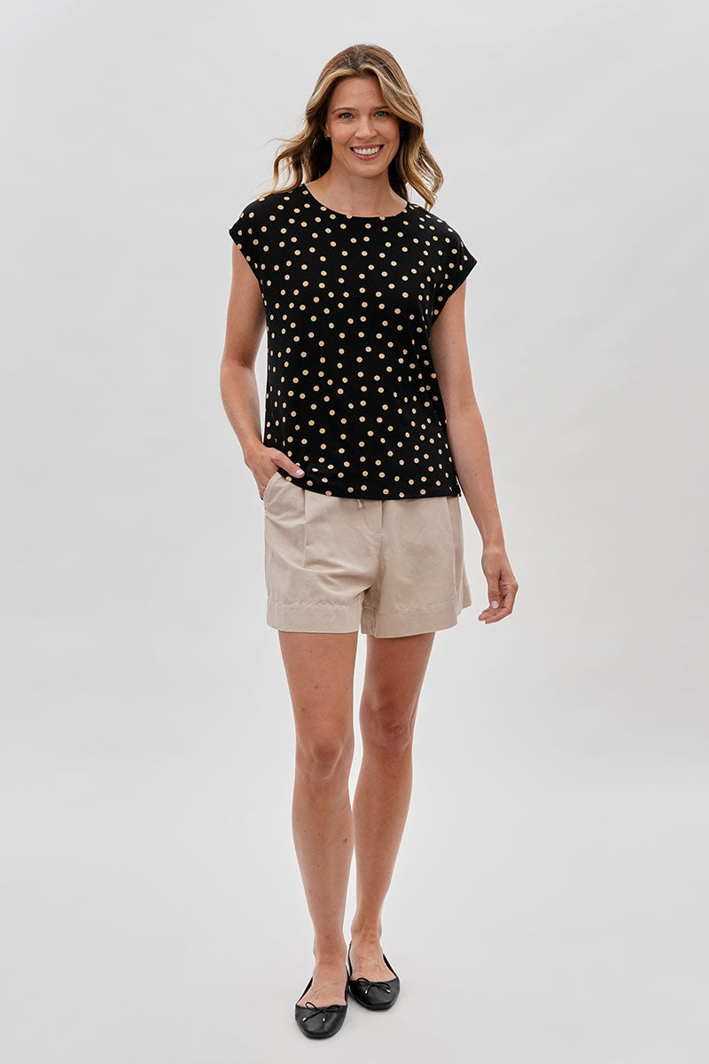 Beechers Brook Polka Dot Cap Sleeve Blouse - Black - Womens Shirts & Blouses - Fairweather