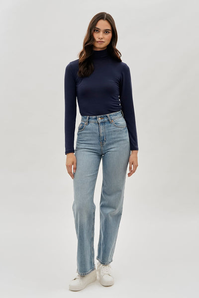Magazine Cinched Side Turtleneck Long Sleeve Top - Navy - Womens Long Sleeve Tops - Fairweather