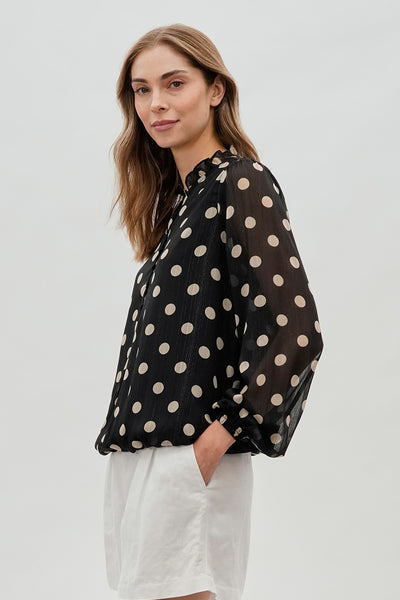 Costa Blanca Polka Dot Long Sleeve Blouse - Black - Womens Shirts & Blouses - Fairweather