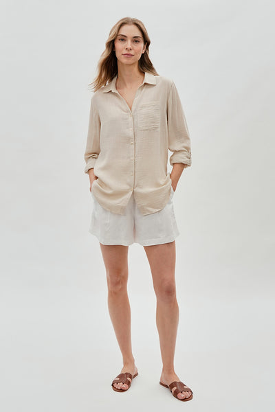 Super Triple Goose Vintage Textured Button Up Shirt - Beige - Womens Shirts & Blouses - Fairweather