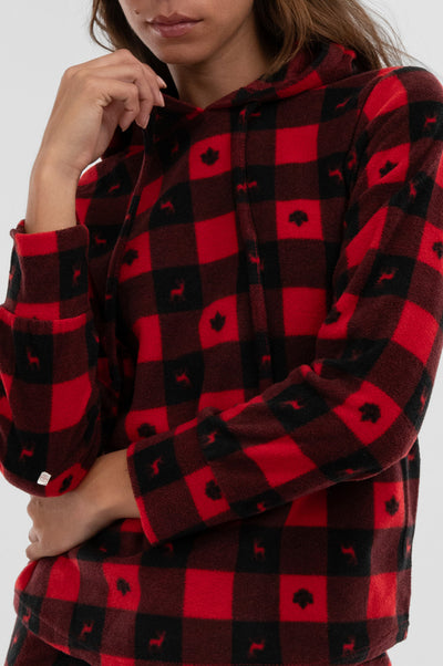Canada Weather Gear Plaid Hooded Pajama Top - Red - Womens Pajamas - Fairweather