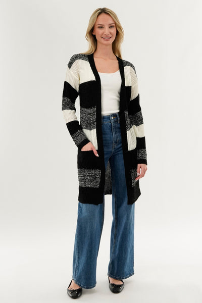 Stylexchange Striped Knit Cardigan - Black - Womens Cardigans - Fairweather
