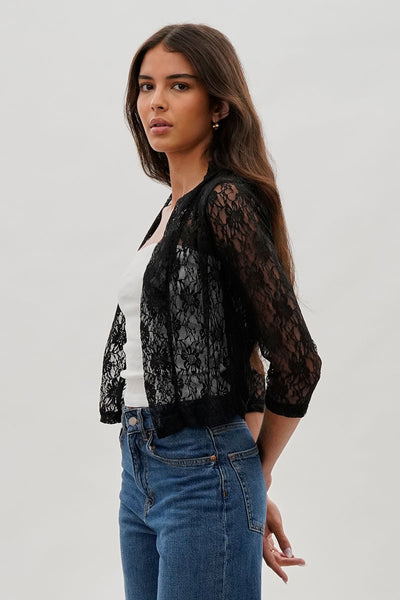 Impress Floral Lace Shrug Cardigan - Black - Womens Cardigans - Fairweather