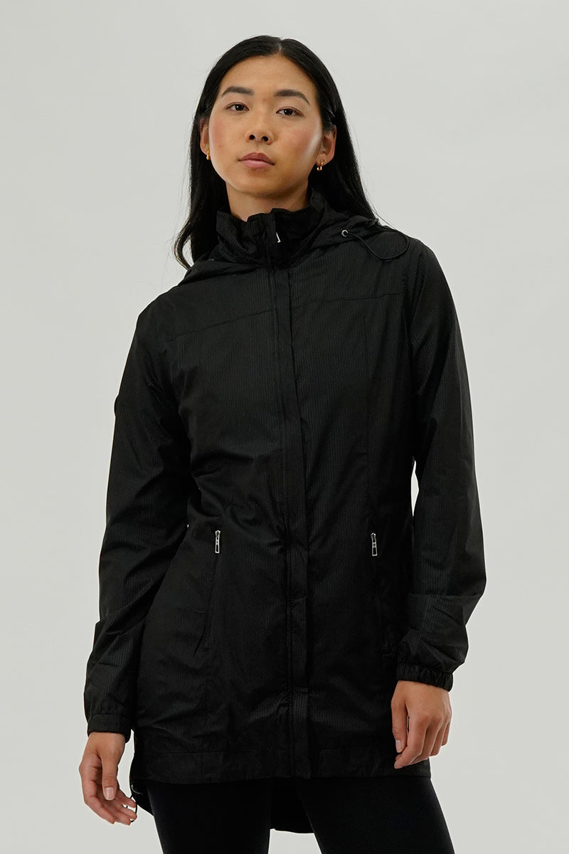 Canada Weather Gear Long Hooded Lightweight Jacket - Black - Womens Moto Jackets - Fairweather