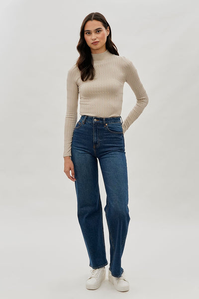 International INC Company Ribbed Mock Neck Long Sleeve Top - Cream - Womens Long Sleeve Tops - Fairweather