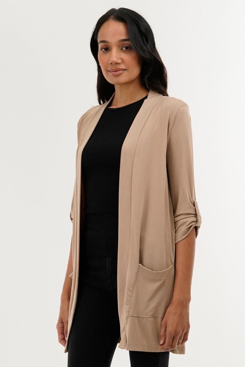 International INC Company Roll Up Sleeve Wrap Cardigan - Beige - Womens Cardigans - Fairweather