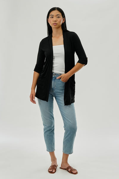 Fahrenheit Lightweight Wrap Cardigan - Black - Womens Cardigans - Fairweather