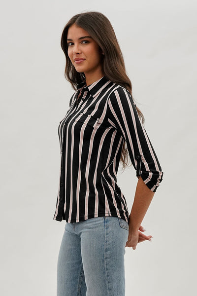 Majora Striped Collared Blouse - Black - Womens Shirts & Blouses - Fairweather