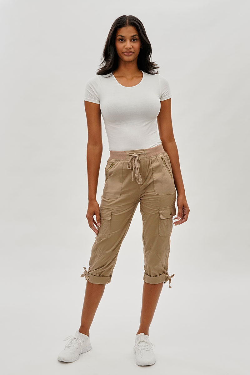 International INC Company Drawstring Cargo Capris - Beige - Womens Shorts & Capris - Fairweather