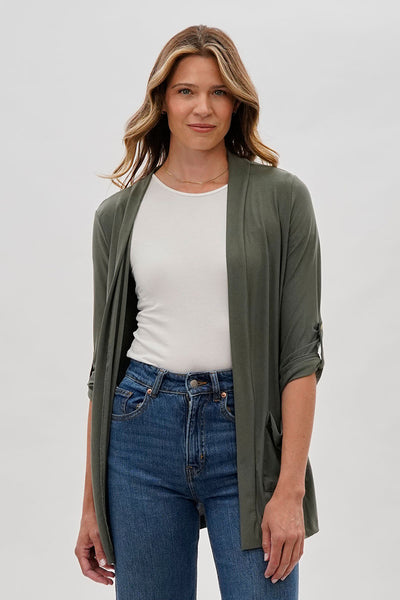 Costa Blanca Open Lightweight Wrap Cardigan - Olive - Womens Cardigans - Fairweather