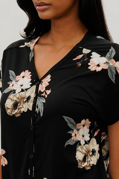 International INC Company Floral Button Up Tee - Black - Womens Tees & Tank Tops - Fairweather