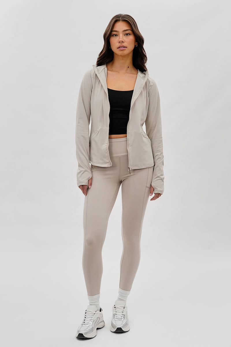 Canada Weather Gear Hooded Yoga Lightweight Jacket - Beige - Womens Lightweight Jackets - Fairweather