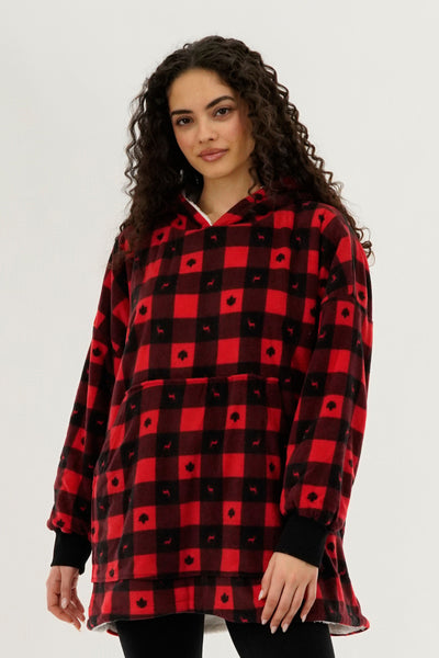 Canada Weather Gear Plaid Oversided Hooded Pajama Top - Red - Womens Pajamas - Fairweather