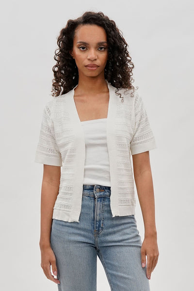 Beechers Brook Short Sleeve Knit Cardigan - White - Womens Cardigans - Fairweather