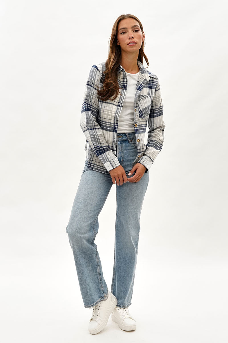 Canada Weather Gear Button Up Flannel Shirt - Grey - Womens Shirts & Blouses - Fairweather