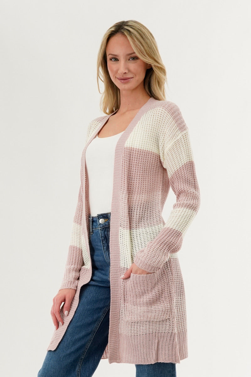 Stylexchange Striped Knit Cardigan - Pink - Womens Cardigans - Fairweather