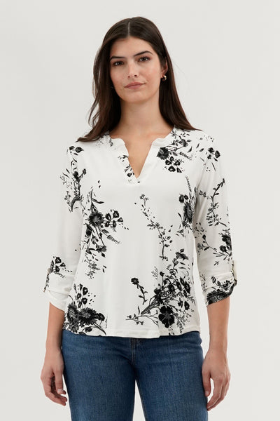 Beechers Brook Floral Split Neck Blouse - White - Womens Shirts & Blouses - Fairweather