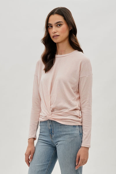 Fahrenheit Front Twist Drop Shoulder Long Sleeve Top - Blush - Womens Long Sleeve Tops - Fairweather