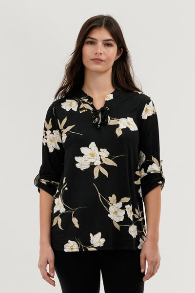 Majora Floral Lace Up Blouse - Black - Womens Shirts & Blouses - Fairweather