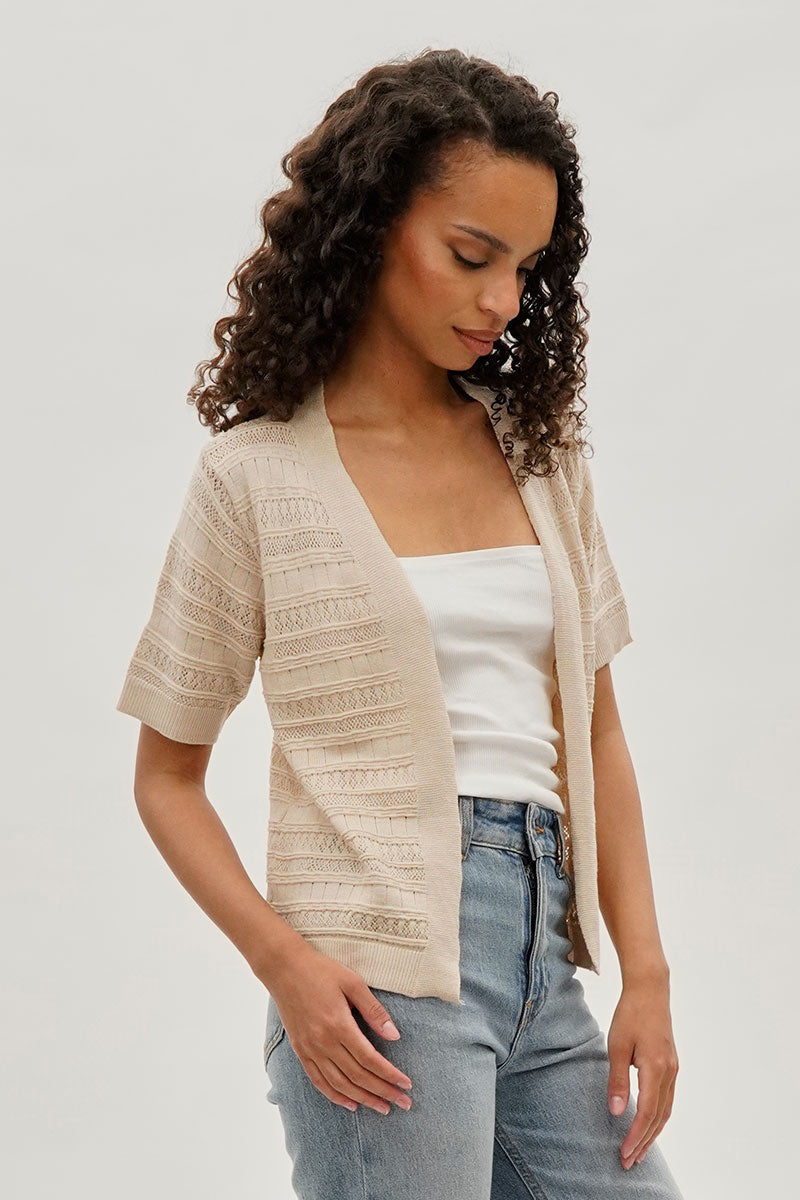 Beechers Brook Short Sleeve Knit Cardigan - Beige - Womens Cardigans - Fairweather