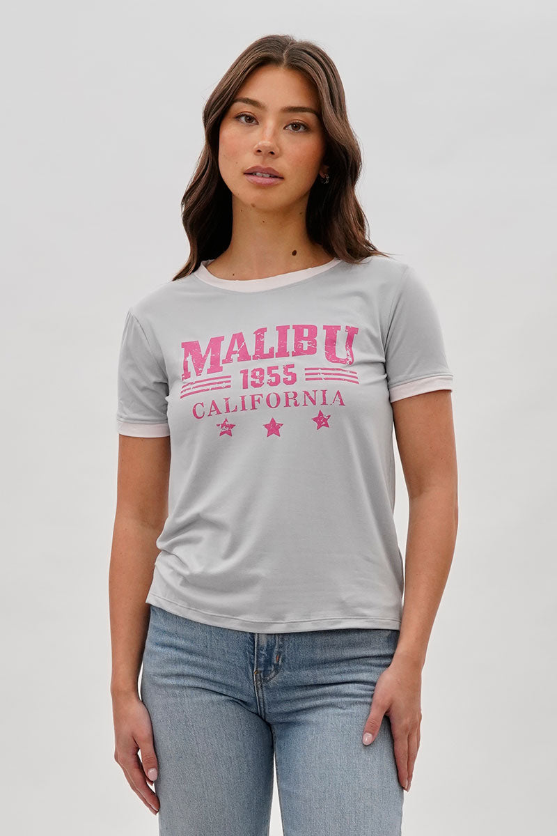 Stylexchange Vintage Malibu Graphic Ringer Tee - Grey - Womens Tees & Tank Tops - Fairweather