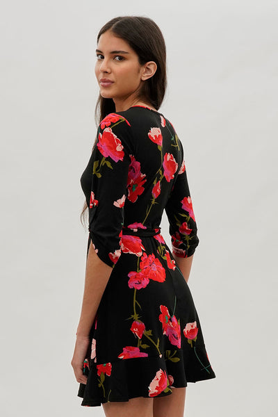 International INC Company Belted Floral Day Dress - Black - Womens Day Dresses - Fairweather