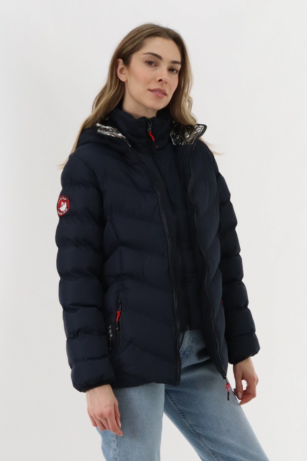 Canada Weather Gear Quilted Puffer Double Zip Bomber Jacket - Navy - Womens Bomber Jackets - Fairweather