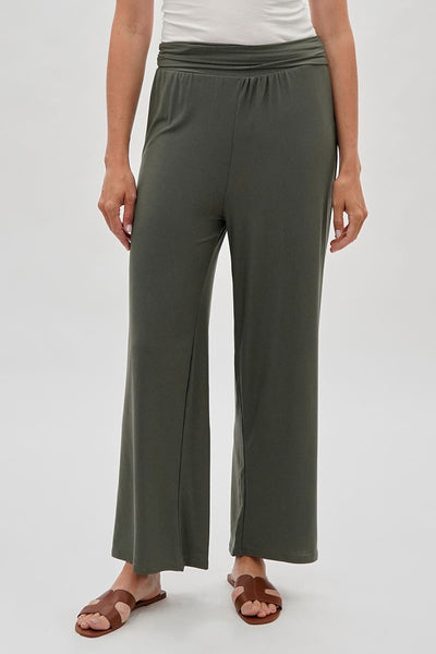 Costa Blanca Wide Leg Fold Over Pants - Olive - Womens Pants - Fairweather