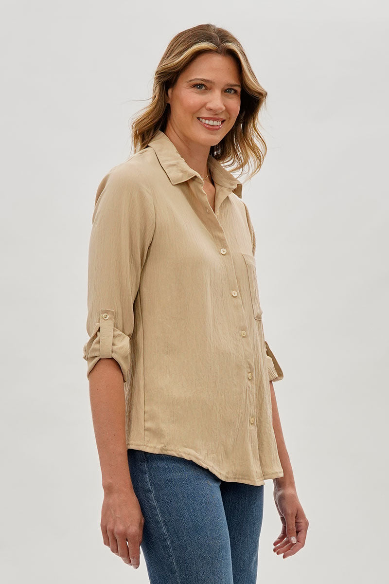 Stylexchange Vintage Classic Button Down Shirt - Beige - Womens Shirts & Blouses - Fairweather