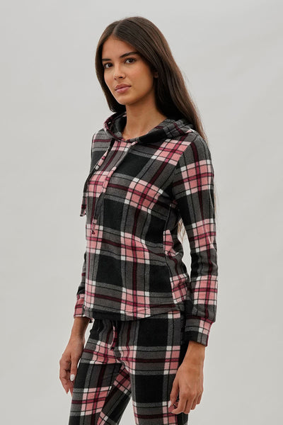 Canada Weather Gear Plaid Hooded Pajama Top - Black - Womens Pajamas - Fairweather