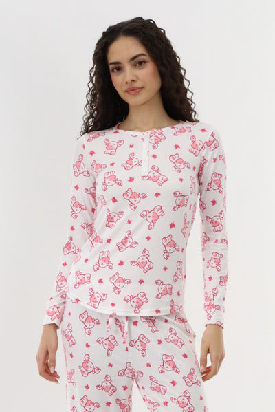 Canada Weather Gear Long Sleeve Printed Pajama Top - White - Womens Pajamas - Fairweather