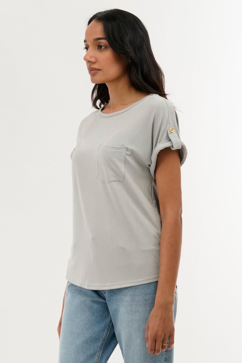 Costa Blanca Basic Cap Sleeve Tee - Grey - Womens Tees & Tank Tops - Fairweather