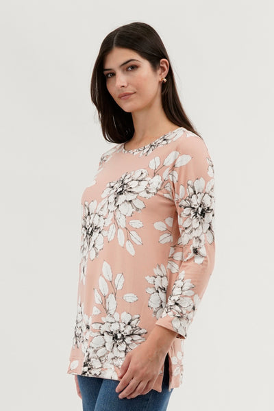 International INC Company Floral 3/4 Sleeve Blouse - Peach - Womens Shirts & Blouses - Fairweather