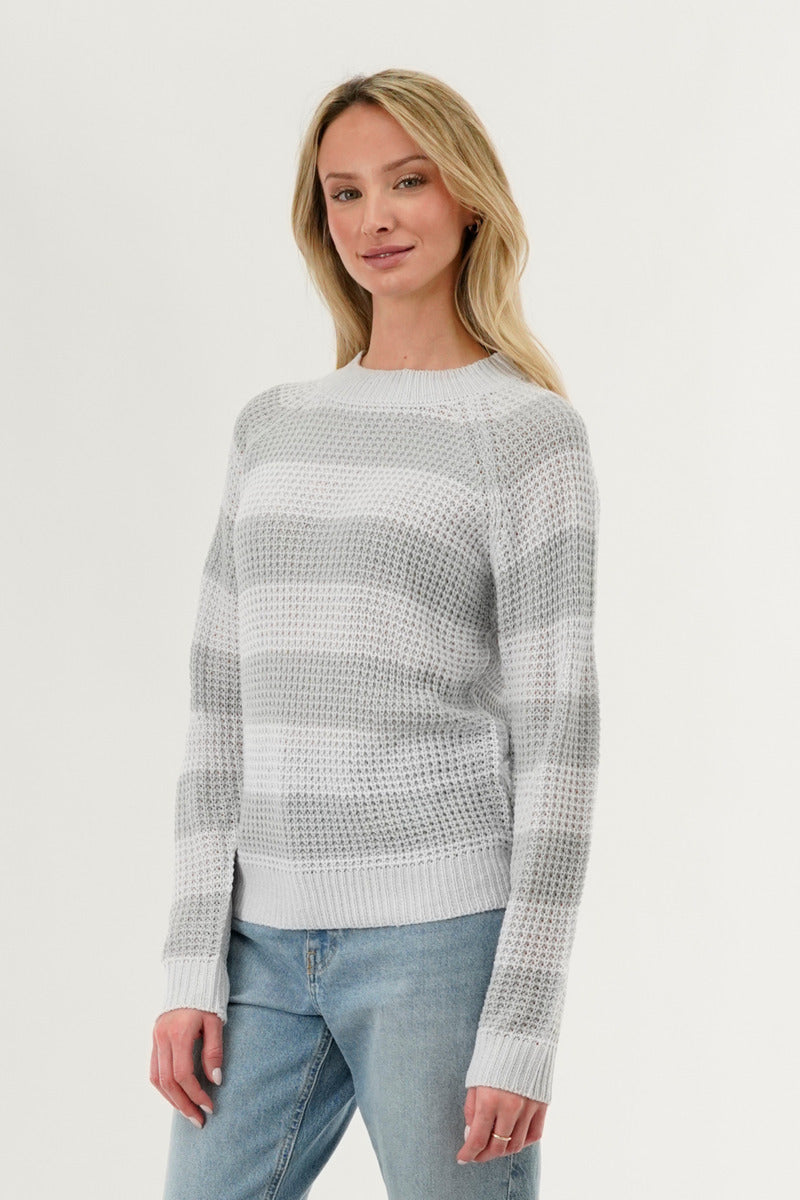 International INC Company Striped Knit Crewneck Pullover Sweater - Grey - Womens Pullover Sweaters - Fairweather