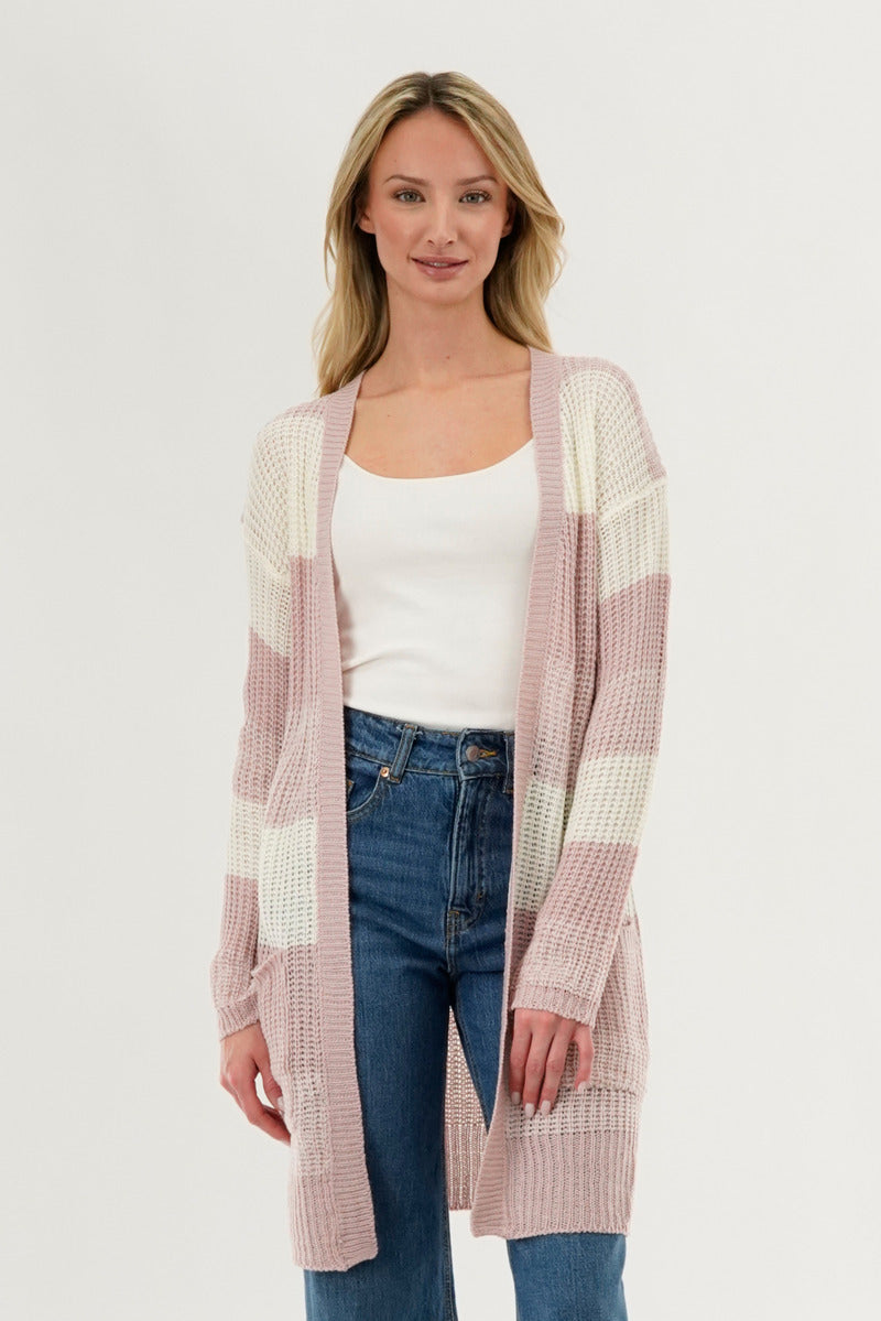Stylexchange Striped Knit Cardigan - Pink - Womens Cardigans - Fairweather