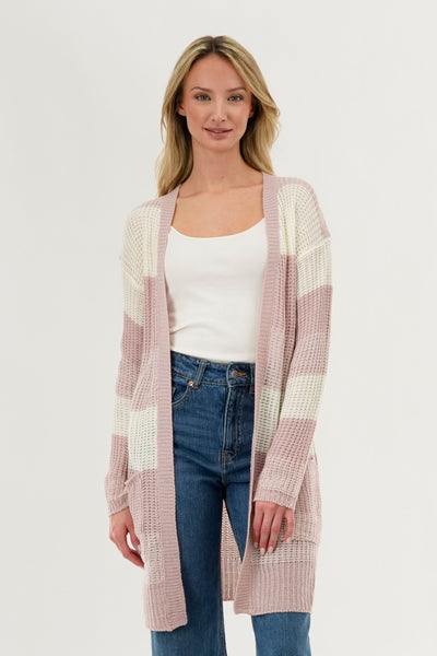 Stylexchange Striped Knit Cardigan - Pink - Womens Cardigans - Fairweather