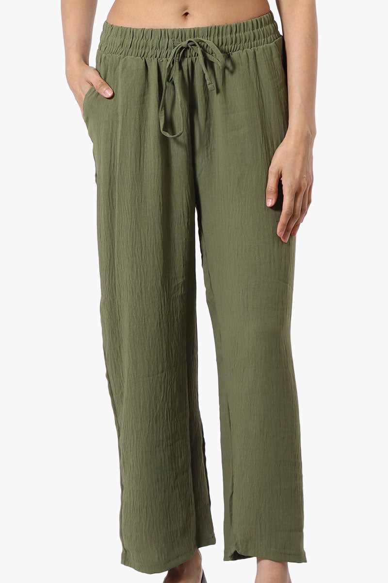 Stylexchange Tie Waist Wide Leg Crinkled Pants - Olive - Womens Pants - Fairweather