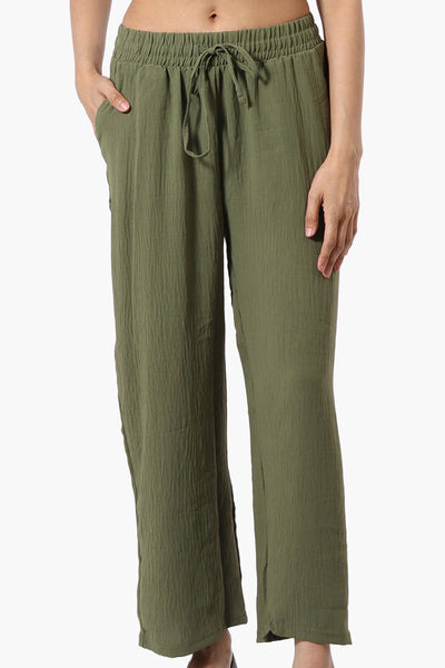 Stylexchange Tie Waist Wide Leg Crinkled Pants - Olive - Womens Pants - Fairweather