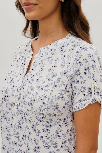 International INC Company Floral Short Sleeve Blouse - White - Womens Shirts & Blouses - Fairweather