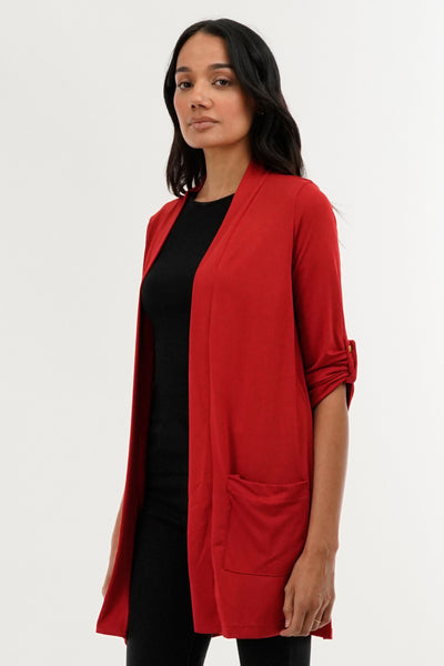 International INC Company Roll Up Sleeve Wrap Cardigan - Red - Womens Cardigans - Fairweather