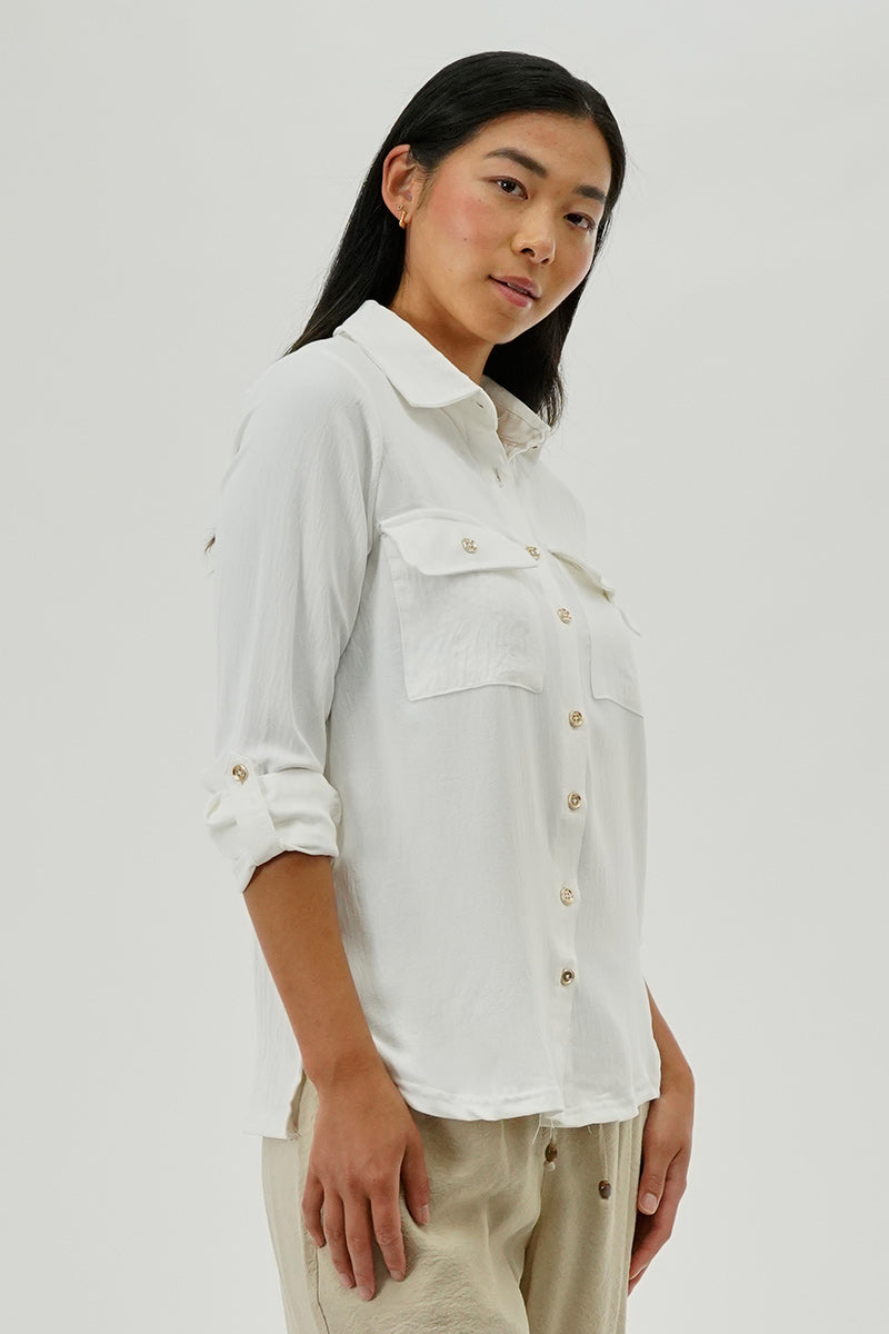 International INC Company Button Down Utility Pocket Blouse - White