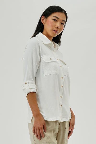 International INC Company Button Down Utility Pocket Blouse - White