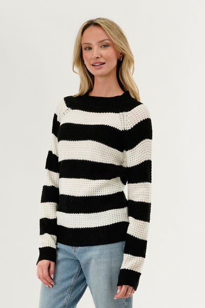 International INC Company Striped Knit Crewneck Pullover Sweater - Black - Womens Pullover Sweaters - Fairweather