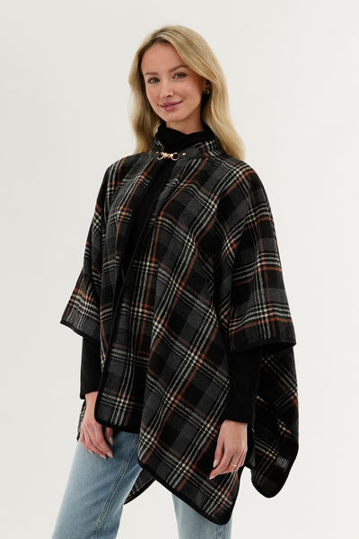 Canada Weather Gear Plaid Poncho - Black - Womens Ponchos - Fairweather