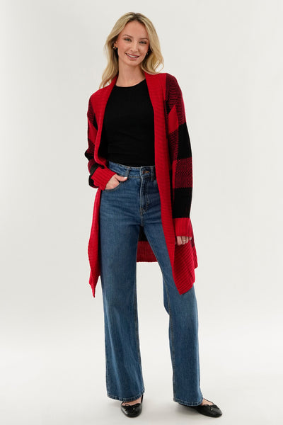 Canada Weather Gear Plaid Fold Over Wrap Cardigan - Red - Womens Cardigans - Fairweather