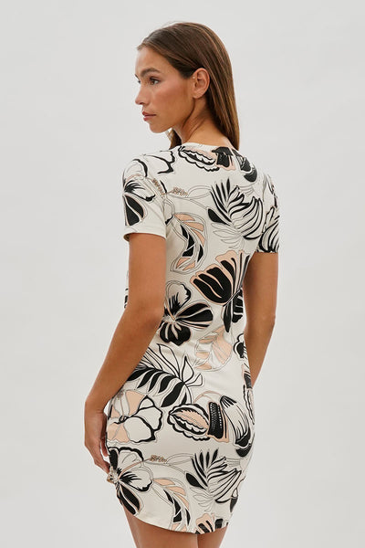 Runaway Bay Leaf Print Short Sleeve Henley Day Dress - Cream - Womens Day Dresses - Fairweather