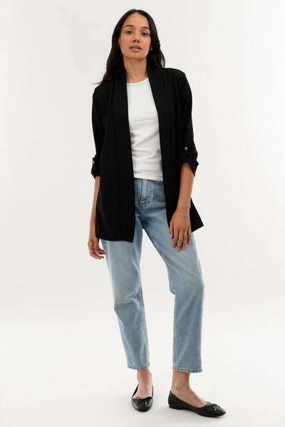 International INC Company Roll Up Sleeve Cardigan - Black - Womens Cardigans - Fairweather