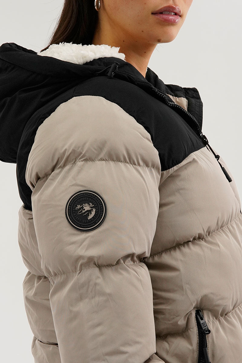 Super Triple Goose Colour Block Bomber Jacket - Beige - Womens Bomber Jackets - Fairweather