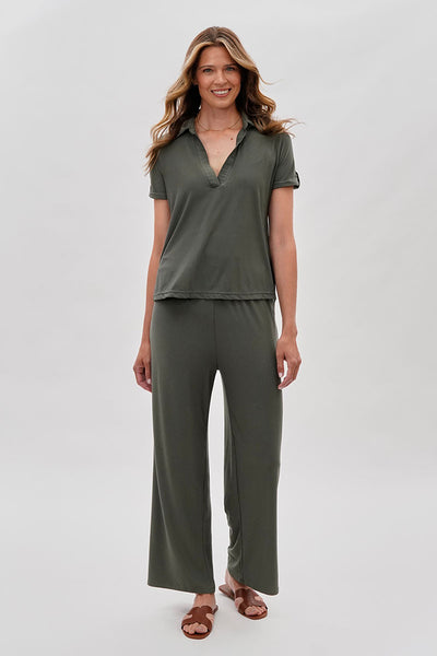 Costa Blanca Wide Leg Fold Over Pants - Olive - Womens Pants - Fairweather